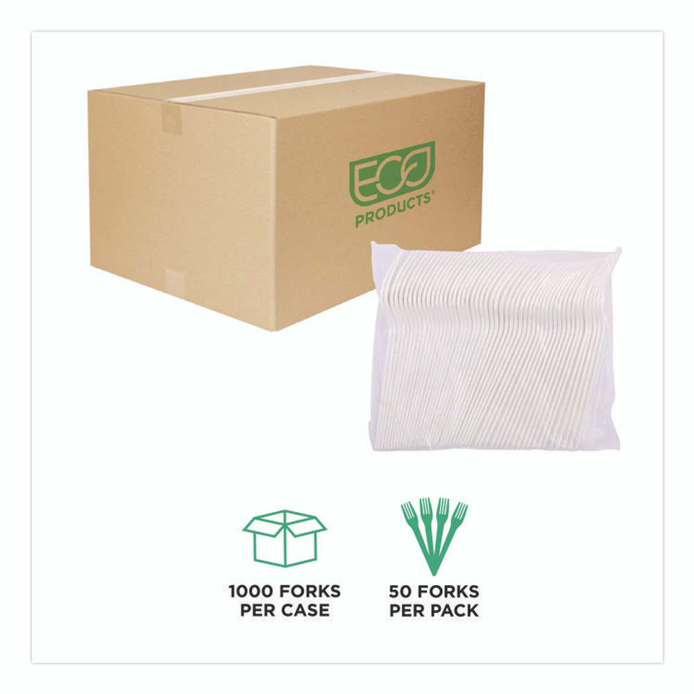 ECO-PRODUCTS,INC. EPS017 Plantware CPLA Cutlery, Fork, White, 1,000/Carton