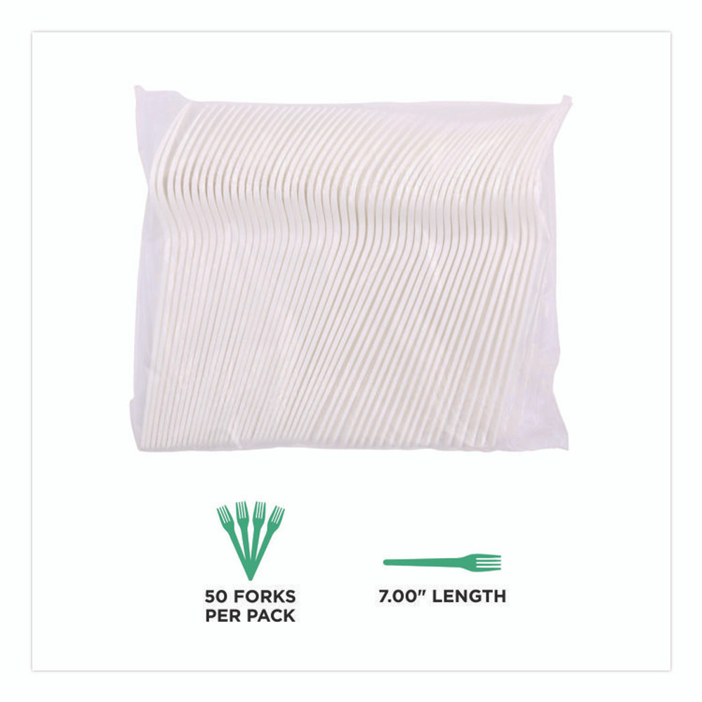 ECO-PRODUCTS,INC. EPS017 Plantware CPLA Cutlery, Fork, White, 1,000/Carton