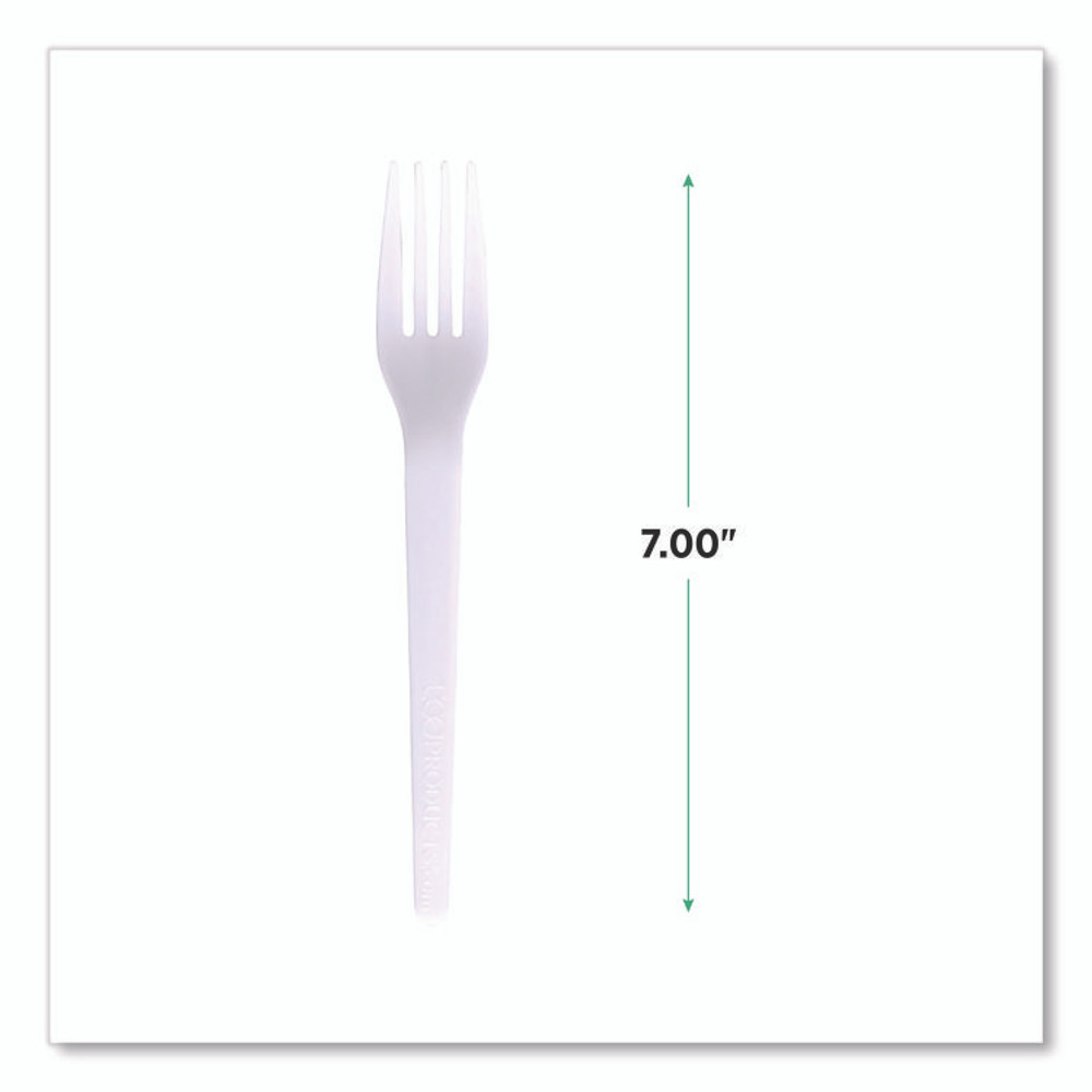 ECO-PRODUCTS,INC. EPS017W Plantware CPLA Cutlery, Individually Wrapped, Fork, Plastic, White, 1,000/Carton