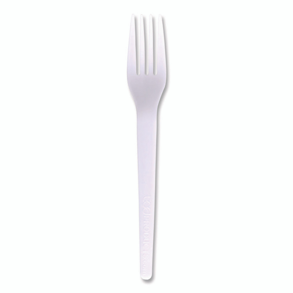 ECO-PRODUCTS,INC. EPS017W Plantware CPLA Cutlery, Individually Wrapped, Fork, Plastic, White, 1,000/Carton