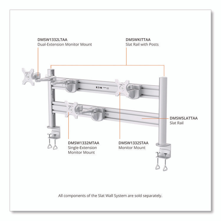 EATON CORPORATION Tripp Lite by DMSWSLATTAA Slat Rail for Slat Wall System for 32" TVs, 3.39w x 1.8d x 41h, Silver, Supports 33 lb