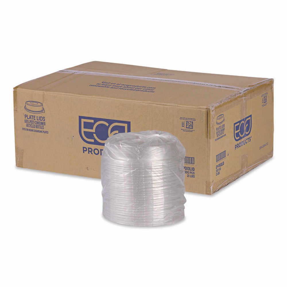 ECO-PRODUCTS,INC. EPP013LID 100% Recycled Content Round Plate Lids, Plastic, 9" dia x 1.5" h, Clear, 300/Carton