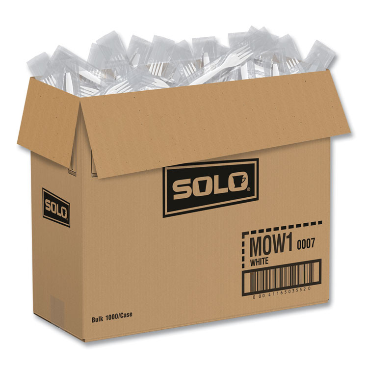 DART SOLO® MOW10007 Regal Mediumweight Cutlery, Individually Wrapped, Fork, Plastic, White, 1,000/Carton