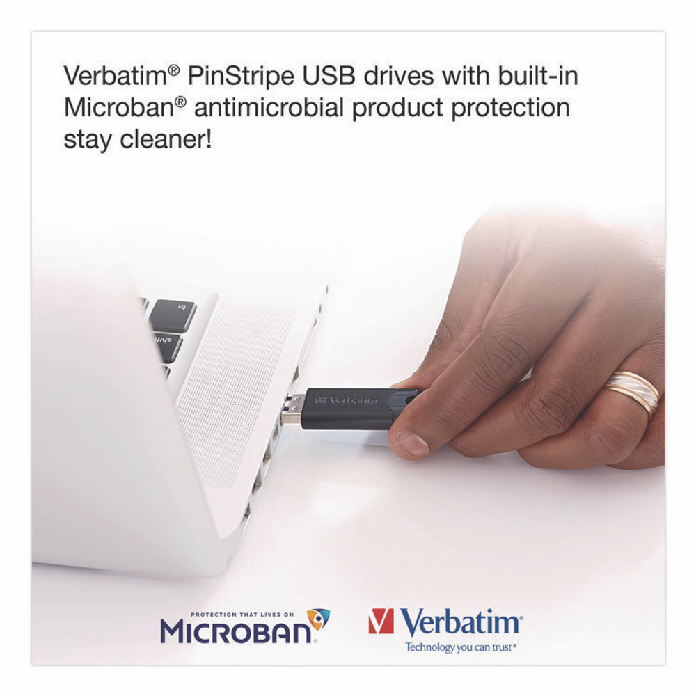 VERBATIM CORPORATION 70902 Pinstripe USB 3.2 Flash Drive, 32 GB, Black 10/Pack