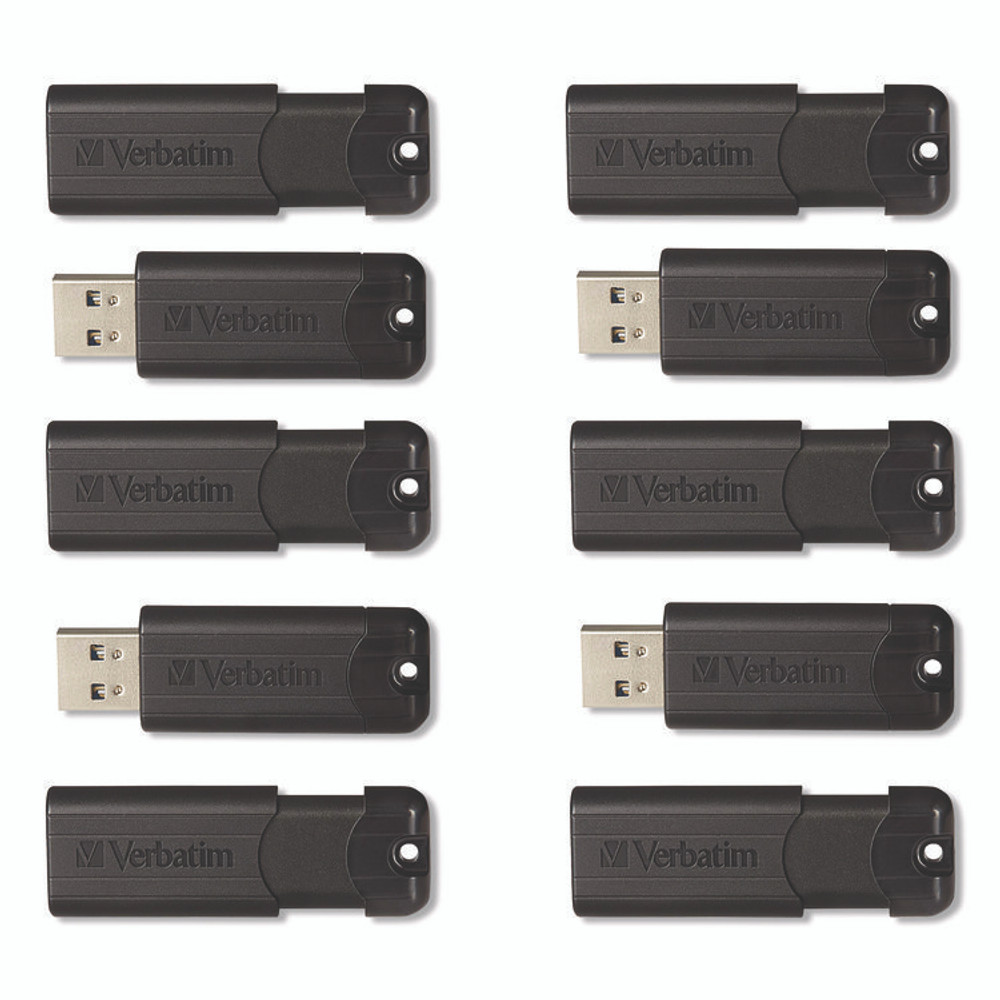 VERBATIM CORPORATION 70902 Pinstripe USB 3.2 Flash Drive, 32 GB, Black 10/Pack