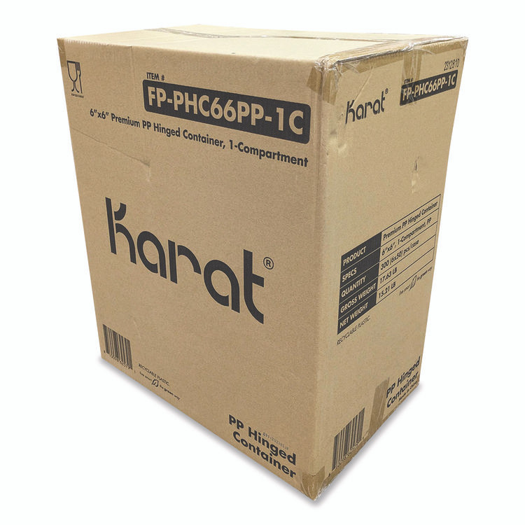 KARAT BY LOLLICUP FPPHC66PP1C Polypropylene Plastic Hinged Container, 6 x 6 x 3, Black/Clear, Plastic, 50/Pack, 6 Packs/Carton