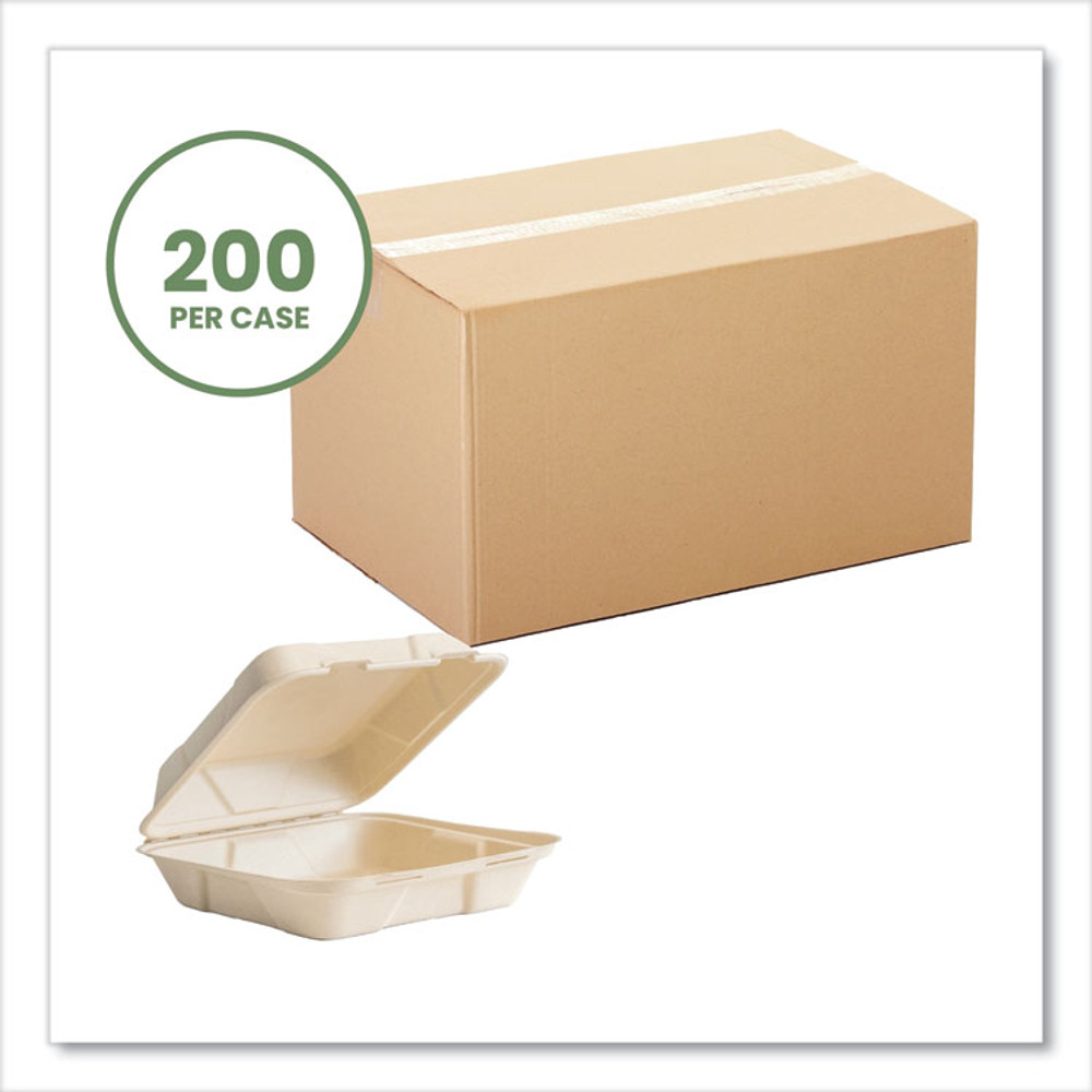VEGWARE VWHC101NFA Nourish Molded Fiber Takeout Container, Compostable, 9 x 10 x 2, Natural, Sugarcane, 200/Carton