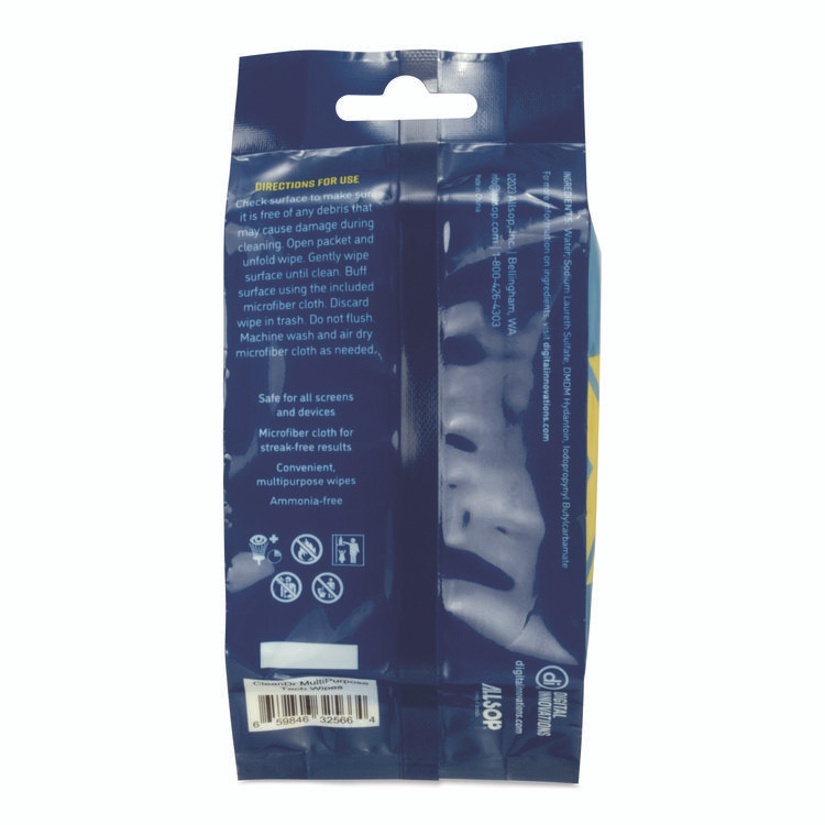 DIGITAL INNOVATIONS 32566 ScreenDr Device and Screen Cleaning Wipes, 6.88" x 3.9", Unscented, White/Gray, 20/Pack