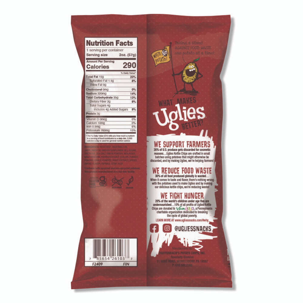 DIEFFENBACH'S SNACKS Uglies® DFN26103 Kettle Potato Chips, Bar-B-Que, 2 oz Bags, 24/Carton