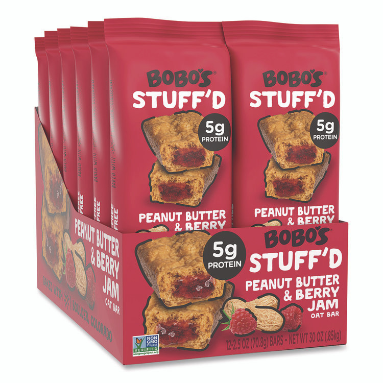 BOBO'S 00103 Stuff'd Gluten-Free Peanut Butter and Berry Jam Oat Bar, 2.5 oz Bar, 12/Box