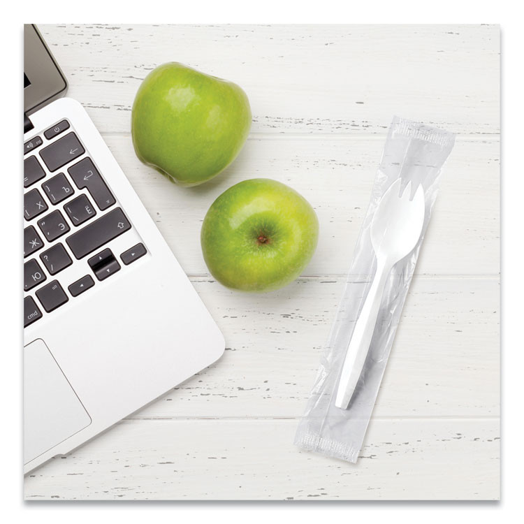 DART SOLO® MOW60007 Regal Mediumweight Cutlery, Individually Wrapped, Spork, Plastic, White, 1,000/Carton