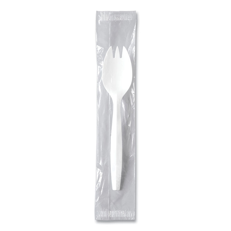 DART SOLO® MOW60007 Regal Mediumweight Cutlery, Individually Wrapped, Spork, Plastic, White, 1,000/Carton