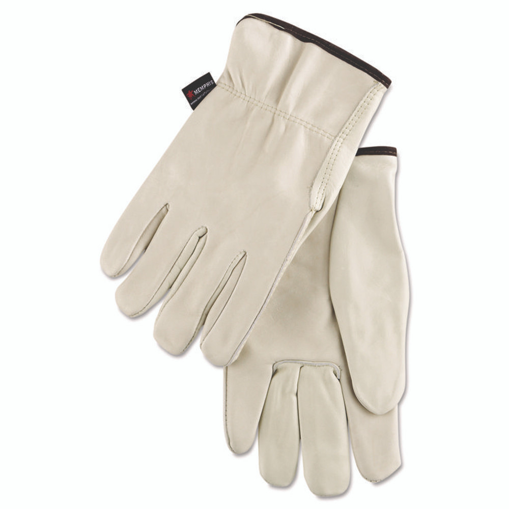 MCR SAFETY 3250L Premium Grade Leather Insulated Driver Gloves, Fleece Lining, Gunn Cut, Straight Thumb, Large, Cream, 12 Pairs