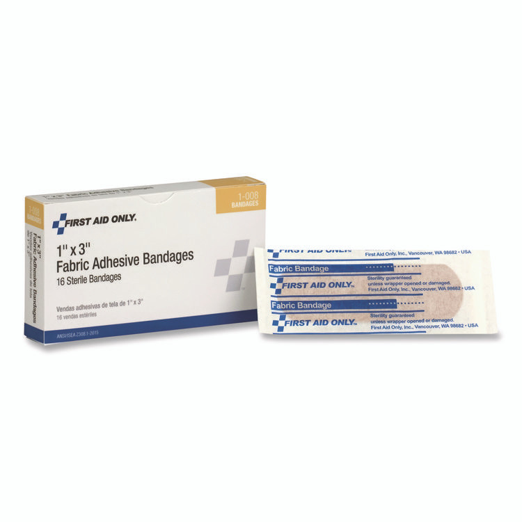 FIRST AID ONLY, INC. 1008 Fabric Adhesive Bandages, 1 x 3, 16/Box
