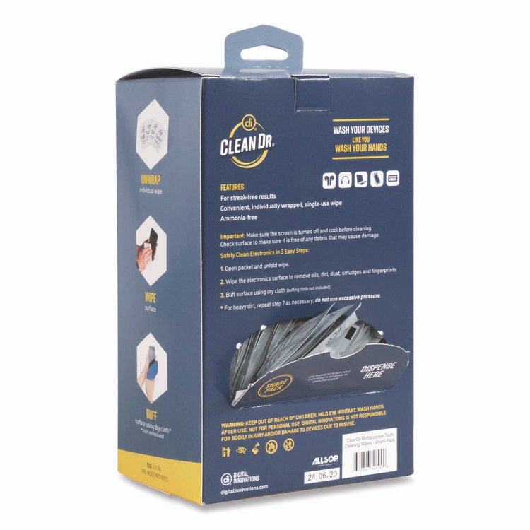 DIGITAL INNOVATIONS 32694 ScreenDr Multipurpose Tech Cleaning Wipes, 7 x 4, Unscented, White, 200/Pack