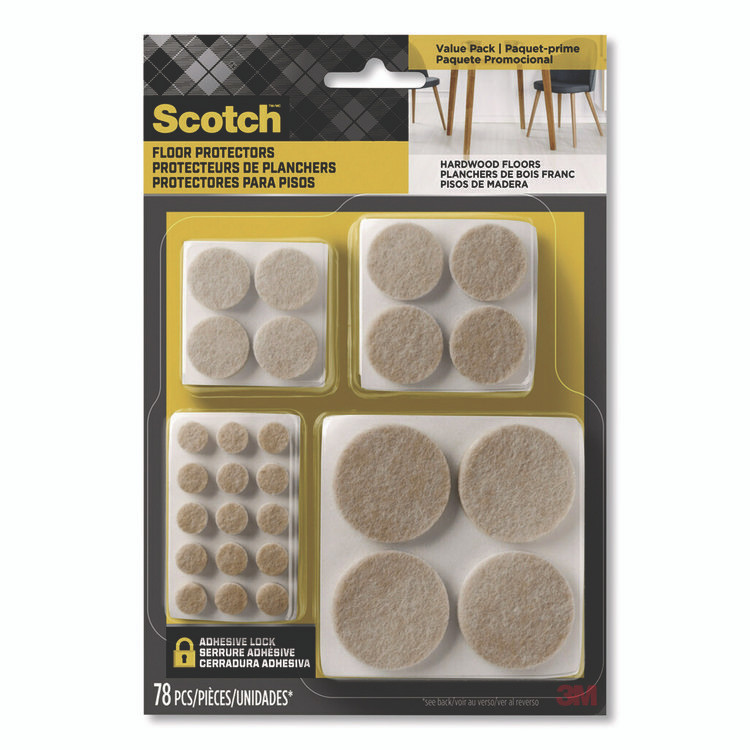 3M/COMMERCIAL TAPE DIV. Scotch™ SP855NA Felt Pad Protectors, Assorted Round, Beige, 78/Pack