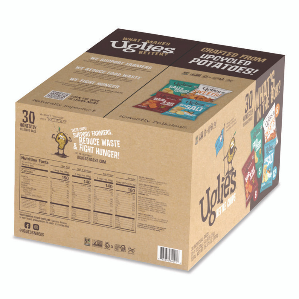 DIEFFENBACH'S SNACKS Uglies® DFN34091 Kettle Potato Chips, Assorted, 0.88 oz/1 oz Bags, 30/Carton