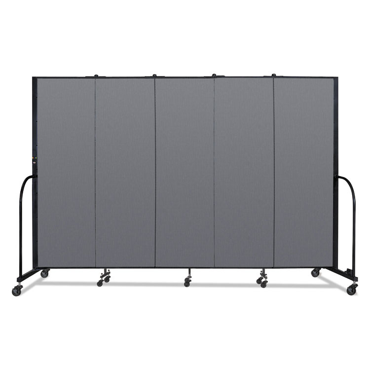 SCREENFLEX PORTABLE PARTITIONS CFSL605DG Portable Room Divider, 9 ft 5" x 0.75" x 6 ft, Vinyl/Fiberglass/Steel, Gray