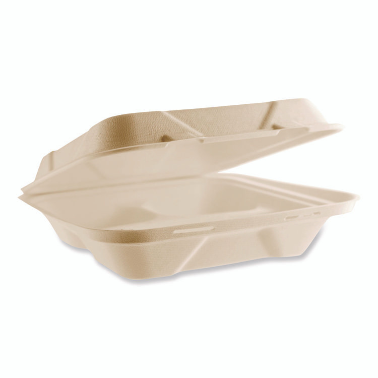 VEGWARE VWHC93NFA Nourish Molded Fiber Takeout Containers, Compostable, 3 Compartments, 9 x 9 x 3, White, Sugarcane, 200/Carton