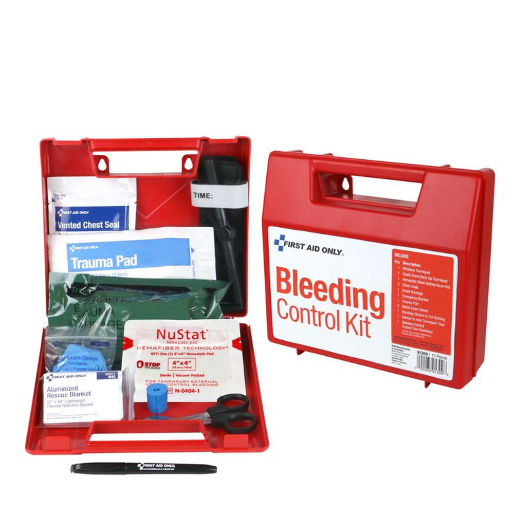 FIRST AID ONLY, INC. 91309 Bleeding Control Wall Station Single Kit - Deluxe, 14 Pieces, Plastic Case