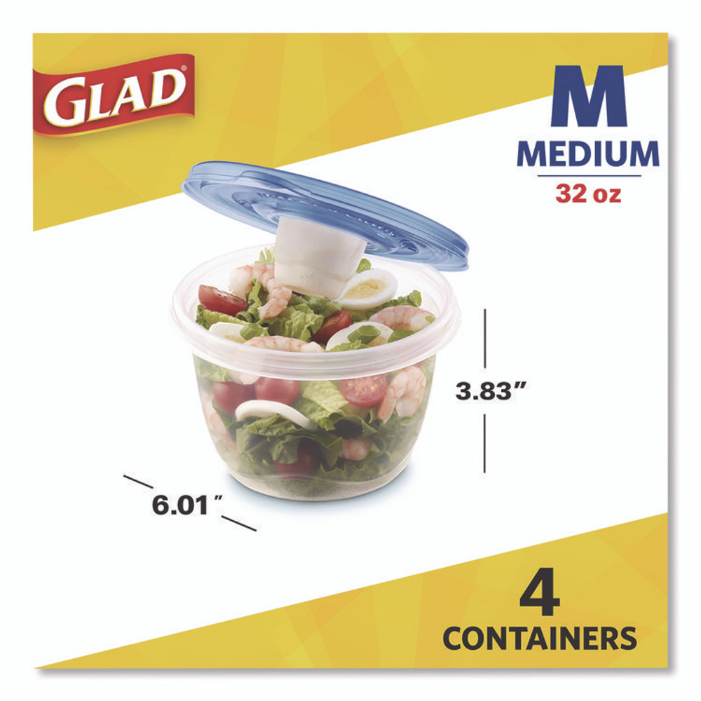 CLOROX SALES CO. Glad® 134347 To Go Lunch Containers, 2 Compartments, 32 oz, Plastic, 4/Pack