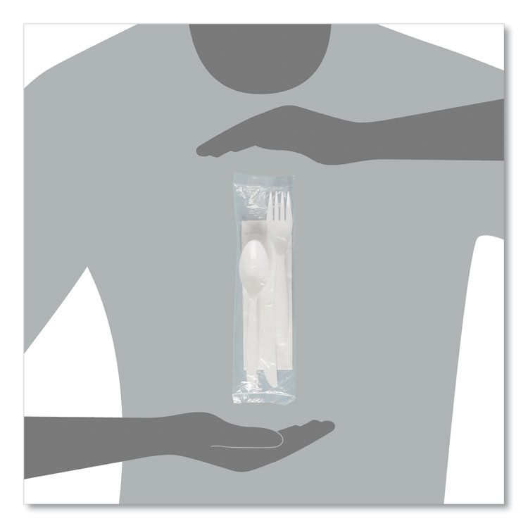 DART SOLO® MOW9Y0007 Regal Mediumweight Cutlery Kit, Individually Wrapped, Fork/Knife/Napkin/Spoon, Plastic, White, 250/Carton