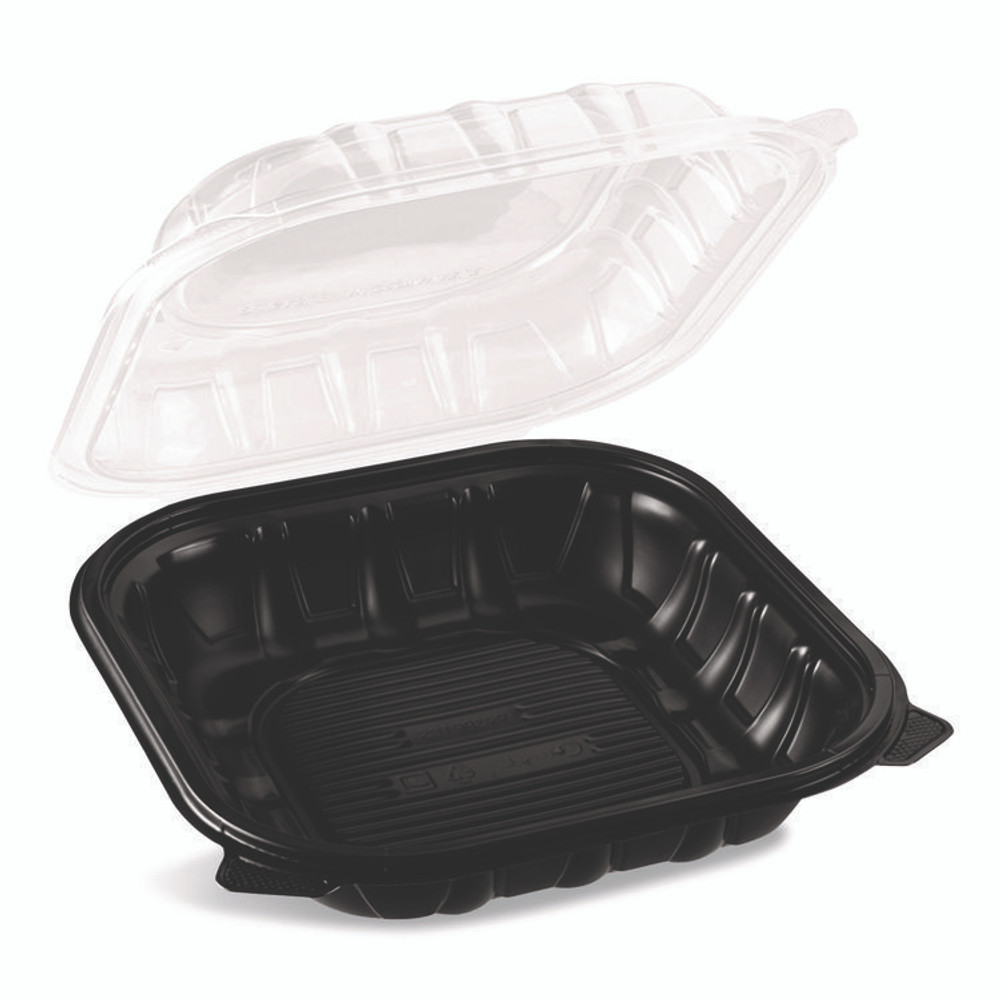 KARAT BY LOLLICUP FPPHC99PP1C Polypropylene Plastic Hinged Container, 9 x 9 x 3, Black/Clear, Plastic, 50/Pack, 3 Packs/Carton