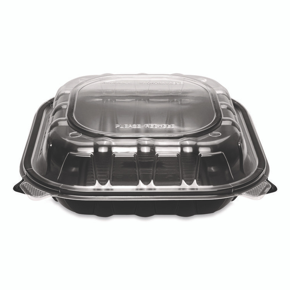 KARAT BY LOLLICUP FPPHC99PP1C Polypropylene Plastic Hinged Container, 9 x 9 x 3, Black/Clear, Plastic, 50/Pack, 3 Packs/Carton