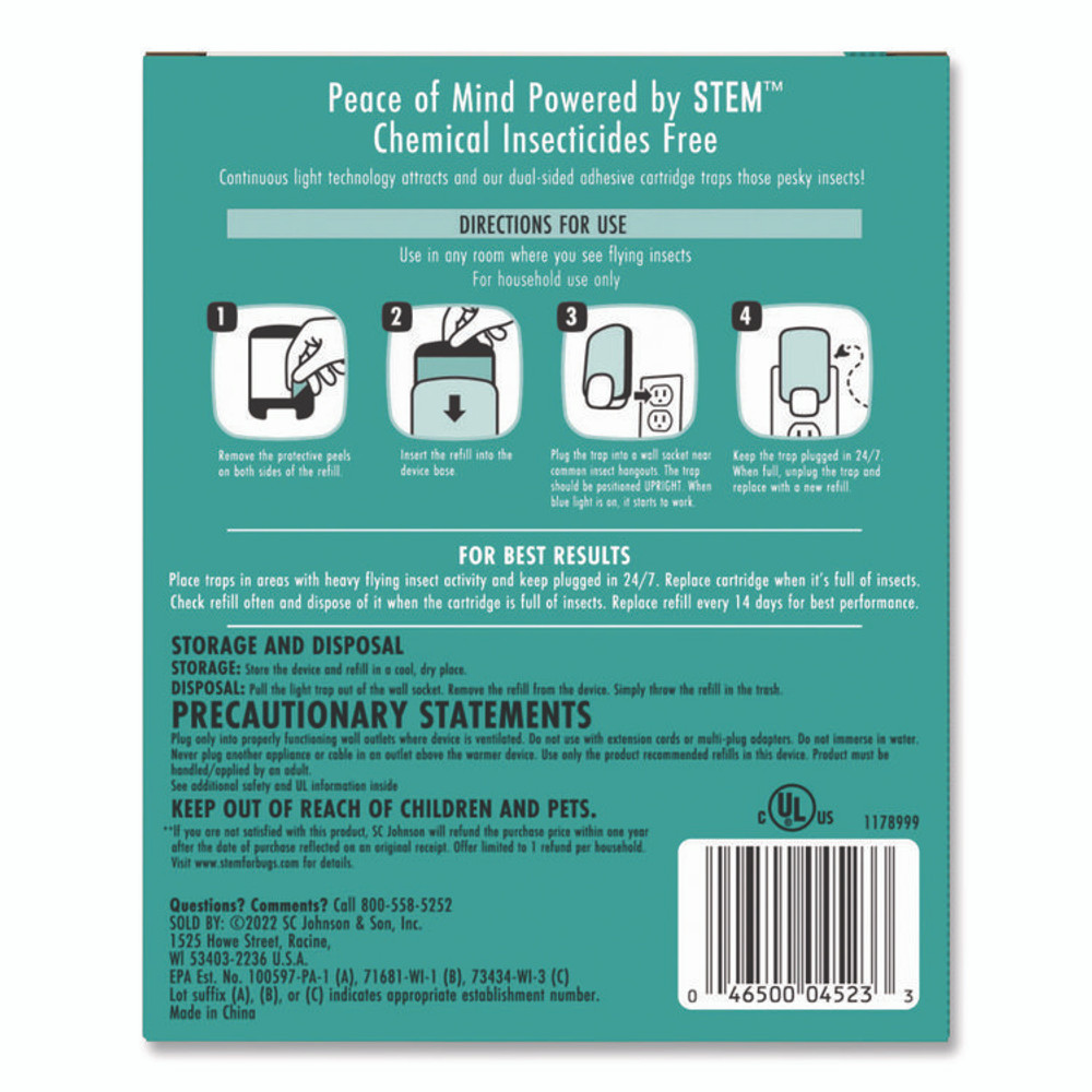 SC JOHNSON 372853 STEM Light Trap, with Refill, 4/Carton