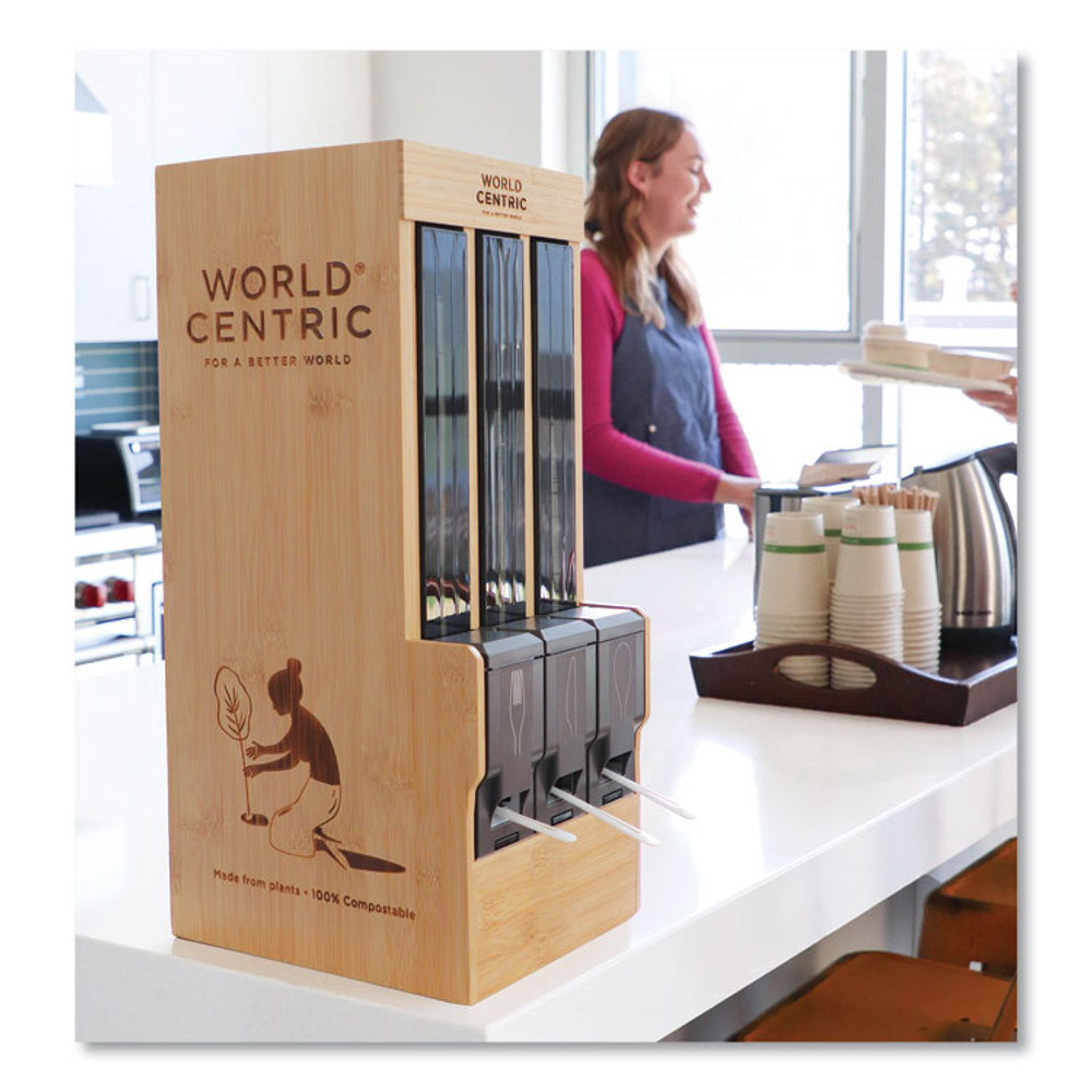 WORLD CENTRIC DPBAFKS Cutlery Dispenser, Holds Forks/Knives/Spoons, 10.2 x 8.5 x 21.1, Natural