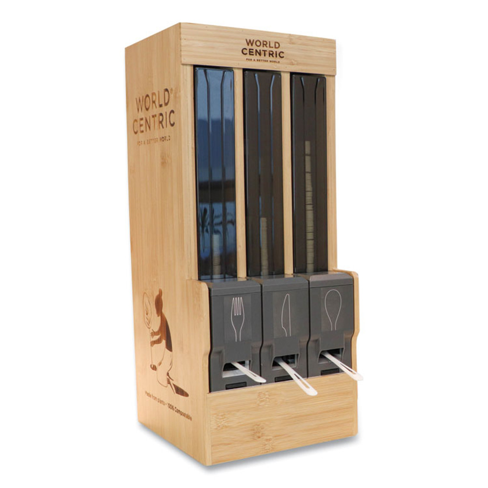 WORLD CENTRIC DPBAFKS Cutlery Dispenser, Holds Forks/Knives/Spoons, 10.2 x 8.5 x 21.1, Natural