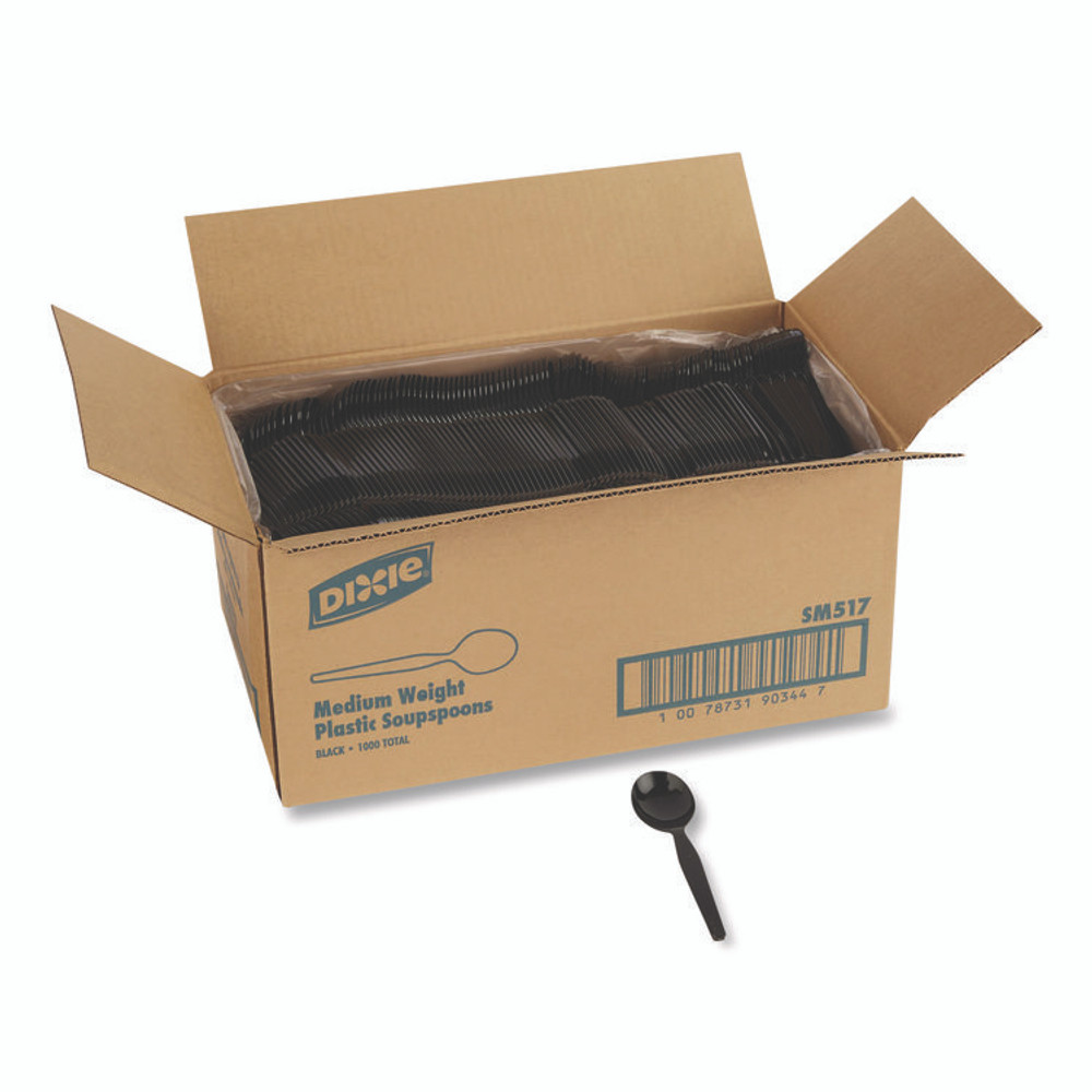 GEORGIA PACIFIC Dixie® SM517 Mediumweight Polystyrene Cutlery, Soup Spoon, Plastic, Black, 1,000/Carton
