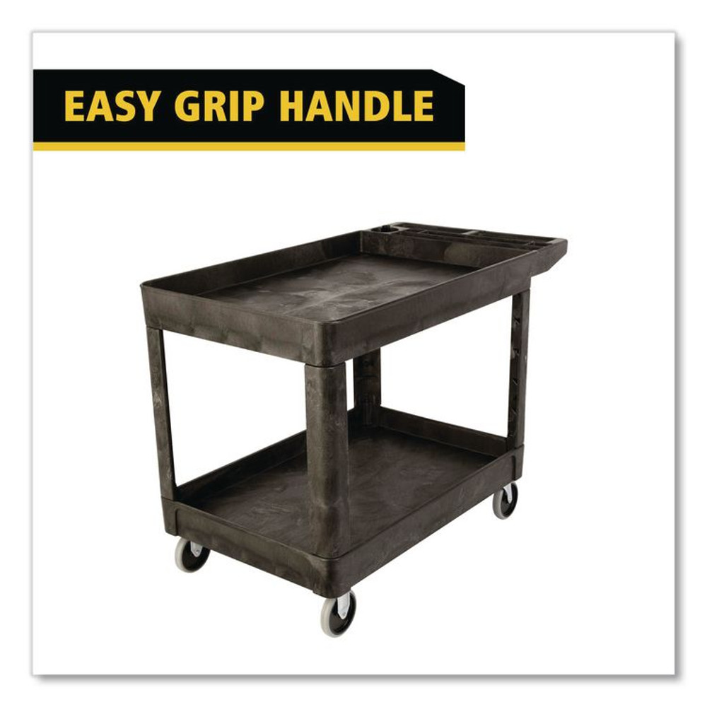 RUBBERMAID COMMERCIAL PROD. 4520-89 BLA Heavy-Duty Utility Cart with Lipped Shelves, Plastic, 2 Shelves, 500 lb Capacity, 25.78" x 45.25" x 33.25", Black