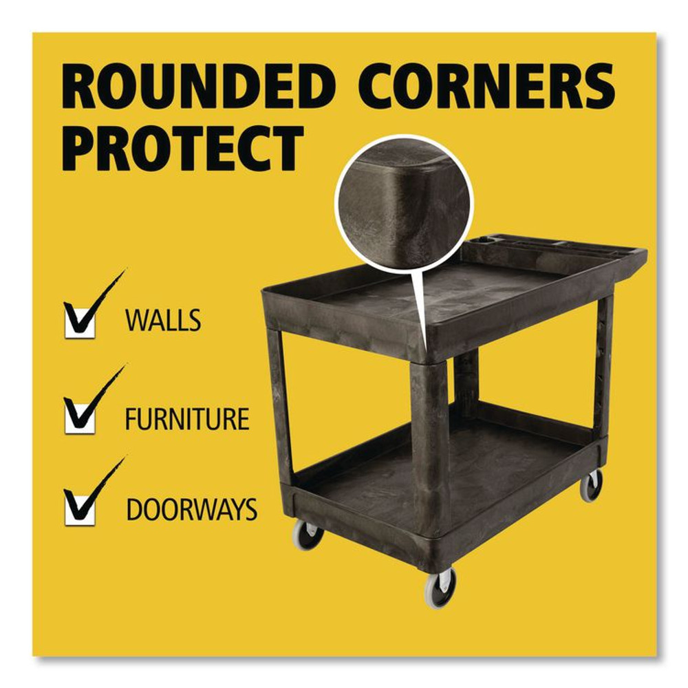 RUBBERMAID COMMERCIAL PROD. 4520-89 BLA Heavy-Duty Utility Cart with Lipped Shelves, Plastic, 2 Shelves, 500 lb Capacity, 25.78" x 45.25" x 33.25", Black