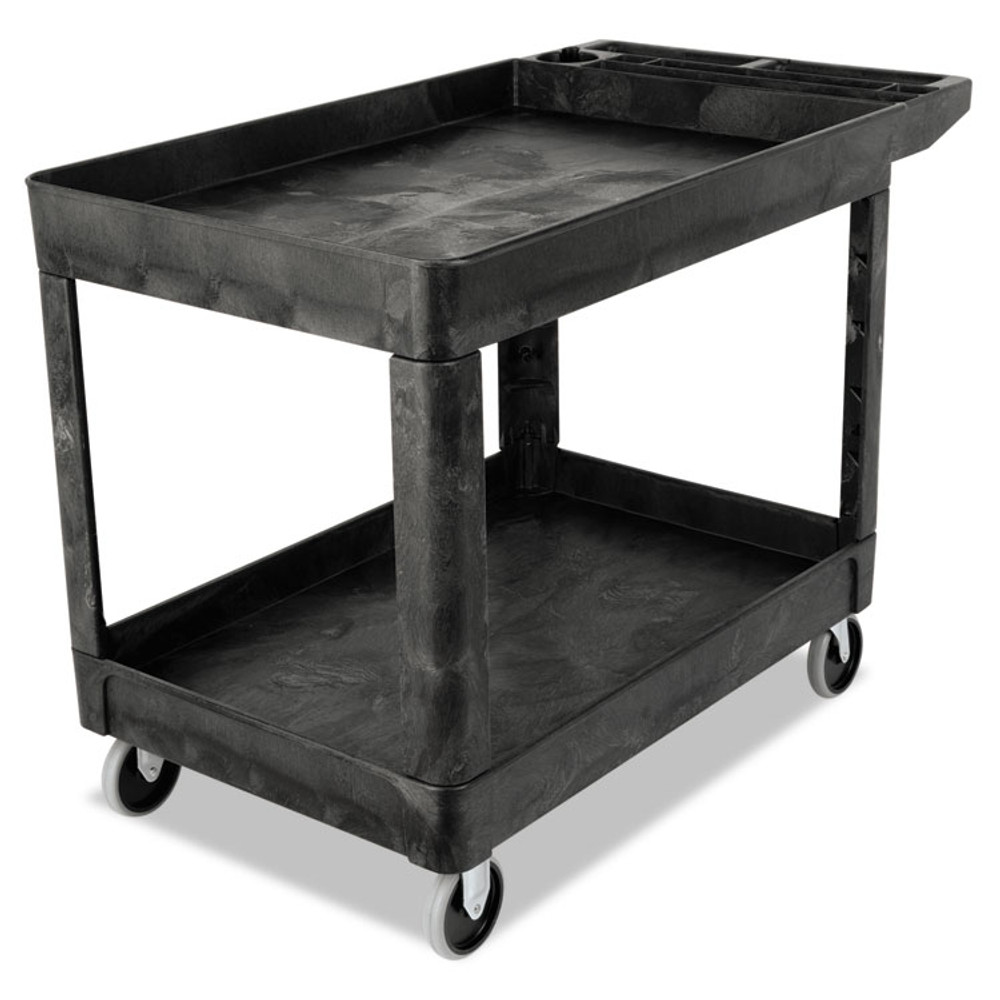 RUBBERMAID COMMERCIAL PROD. 4520-89 BLA Heavy-Duty Utility Cart with Lipped Shelves, Plastic, 2 Shelves, 500 lb Capacity, 25.78" x 45.25" x 33.25", Black