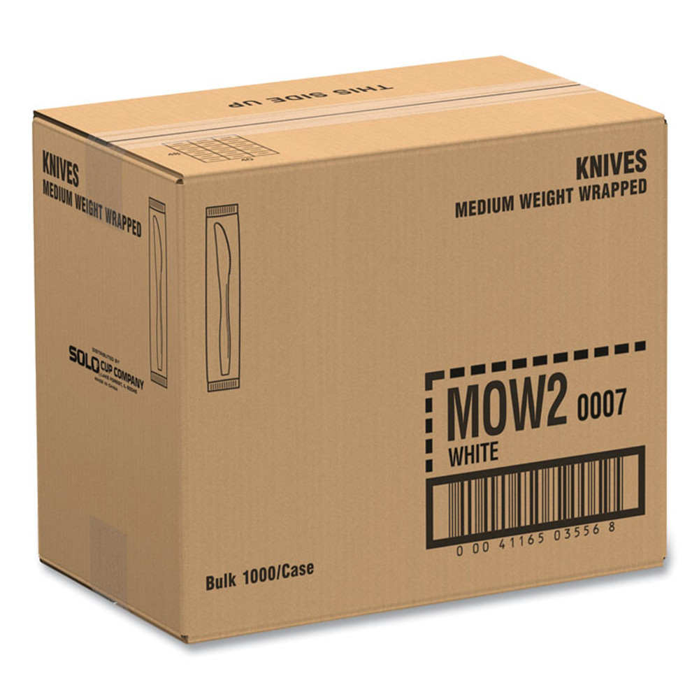DART SOLO® MOW20007 Regal Mediumweight Cutlery, Individually Wrapped, Knife, Plastic, White, 1,000/Carton