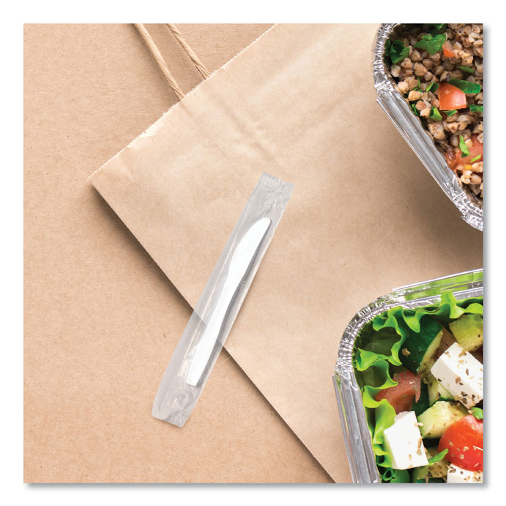 DART SOLO® MOW20007 Regal Mediumweight Cutlery, Individually Wrapped, Knife, Plastic, White, 1,000/Carton
