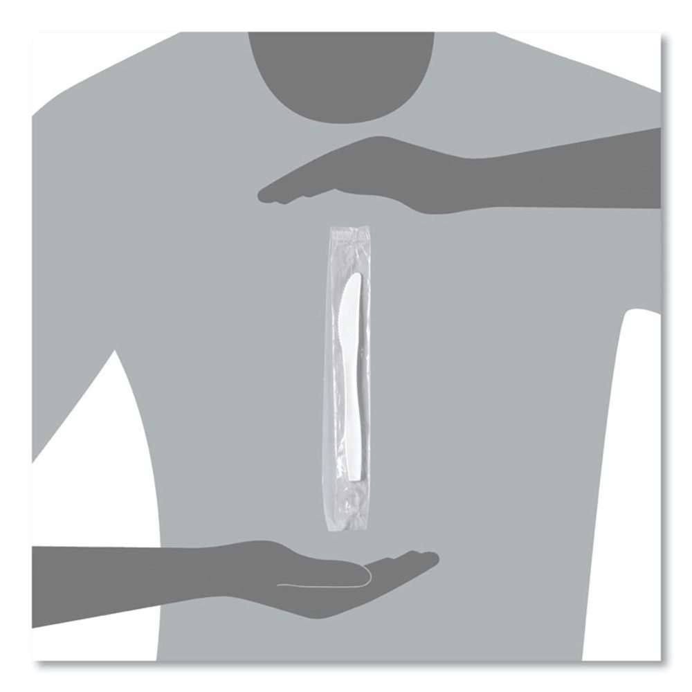 DART SOLO® MOW20007 Regal Mediumweight Cutlery, Individually Wrapped, Knife, Plastic, White, 1,000/Carton