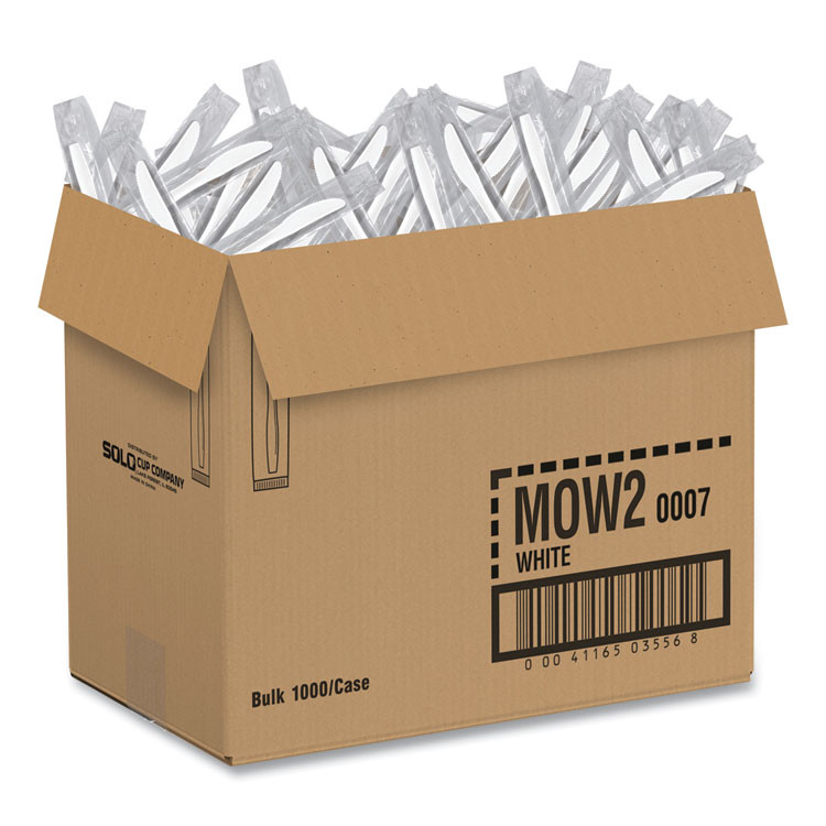 DART SOLO® MOW20007 Regal Mediumweight Cutlery, Individually Wrapped, Knife, Plastic, White, 1,000/Carton