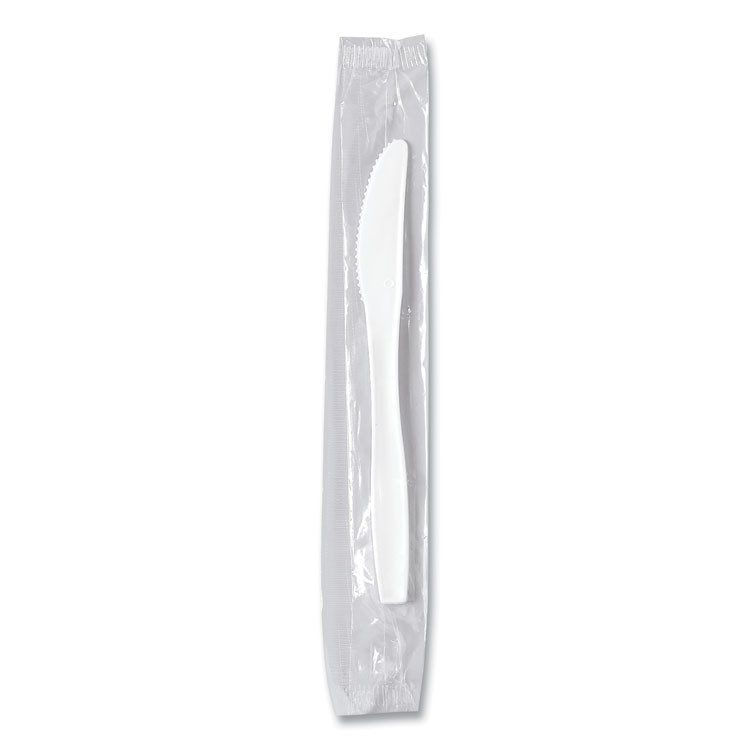 DART SOLO® MOW20007 Regal Mediumweight Cutlery, Individually Wrapped, Knife, Plastic, White, 1,000/Carton