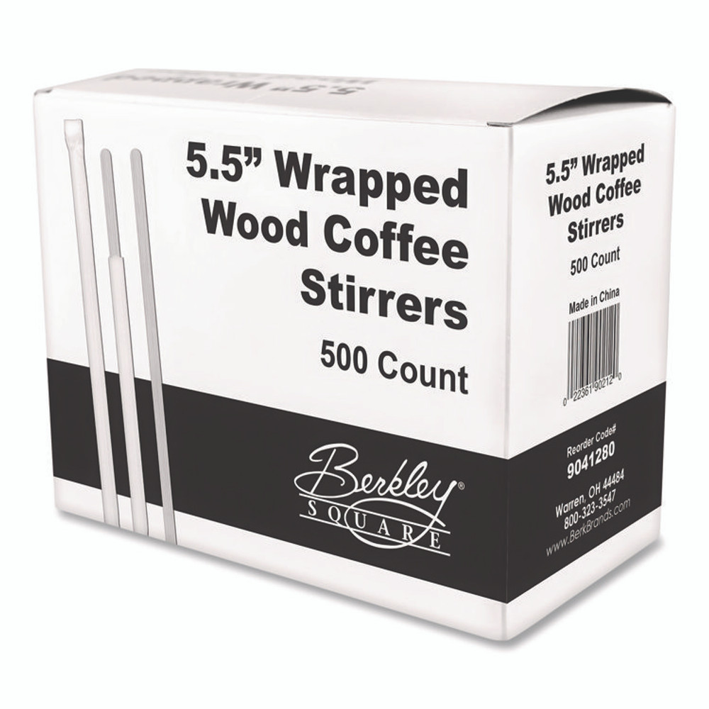 BERK ENTERPRISES INC Berkley Square BEP90211 Wrapped Wood Stirrers, 5.5", 500/Box