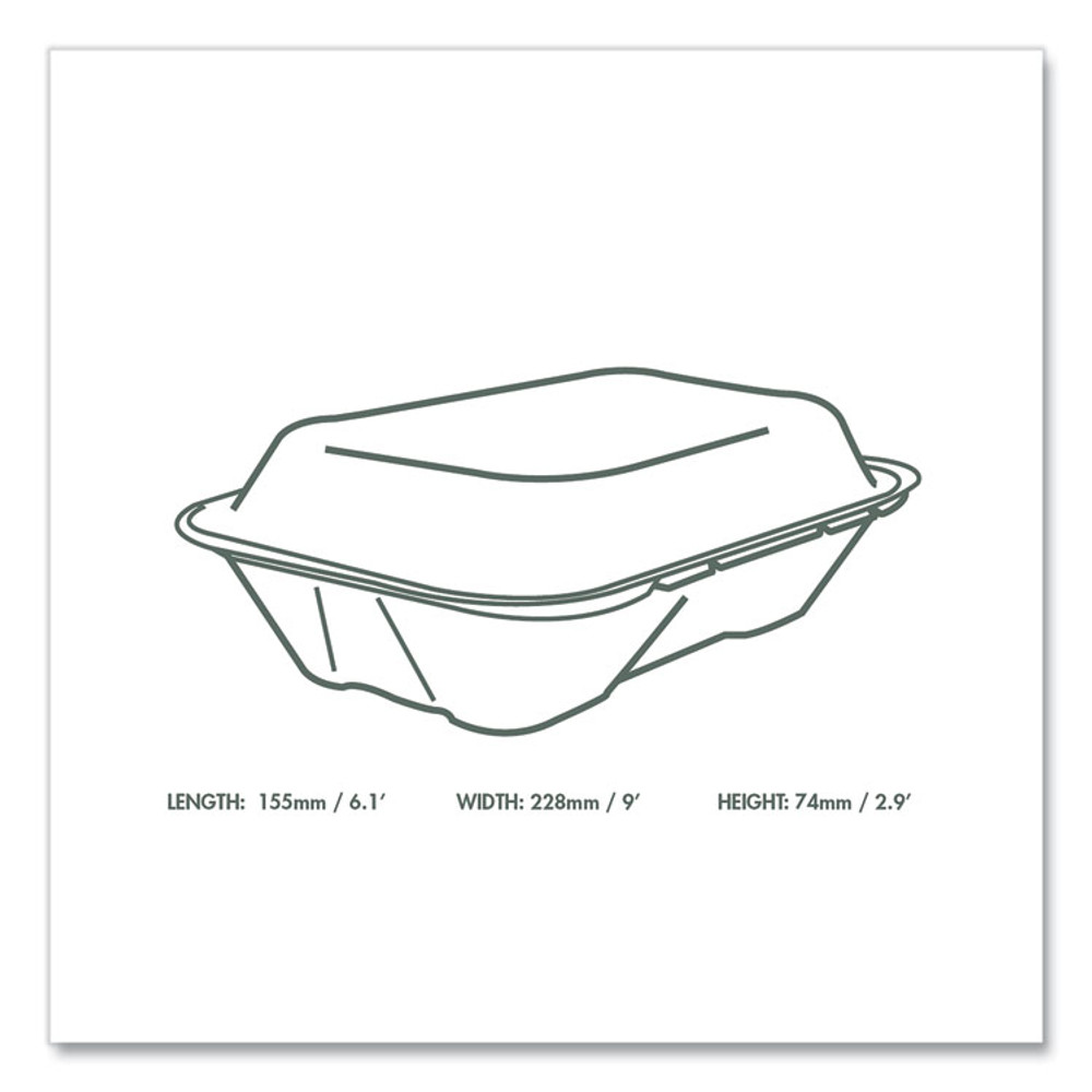 VEGWARE VWHC96NFA Nourish Molded Fiber Takeout Containers, Compostable, 6.1 x 9 x 2.9, Natural, Sugarcane, 200/Carton