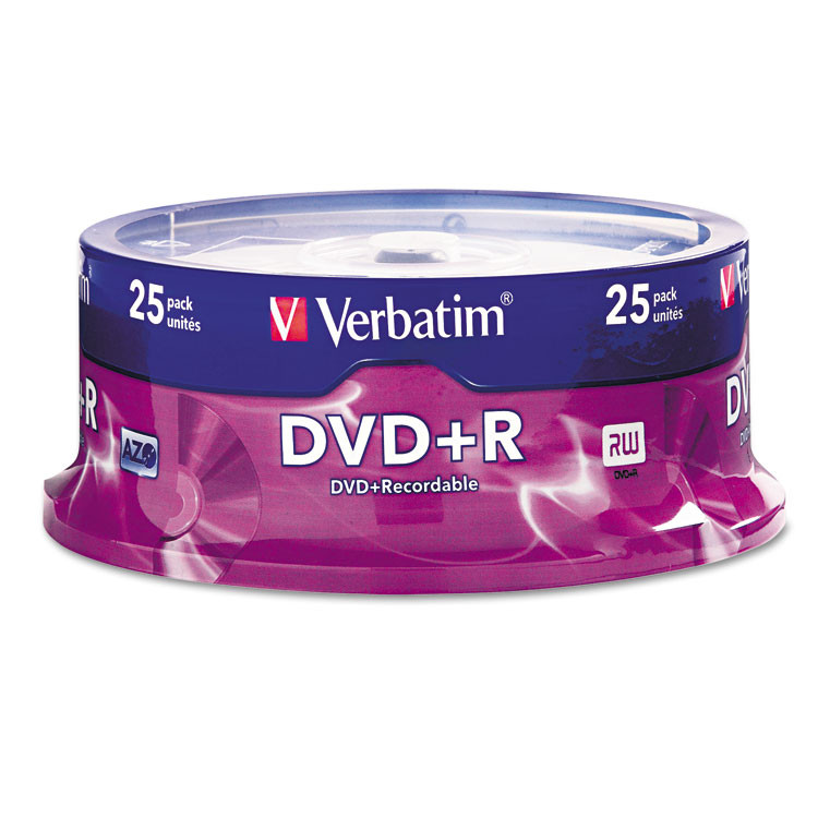 VERBATIM CORPORATION 95033 DVD+R Recordable Disc, 4.7 GB, 16x, Spindle, Silver, 25/Pack