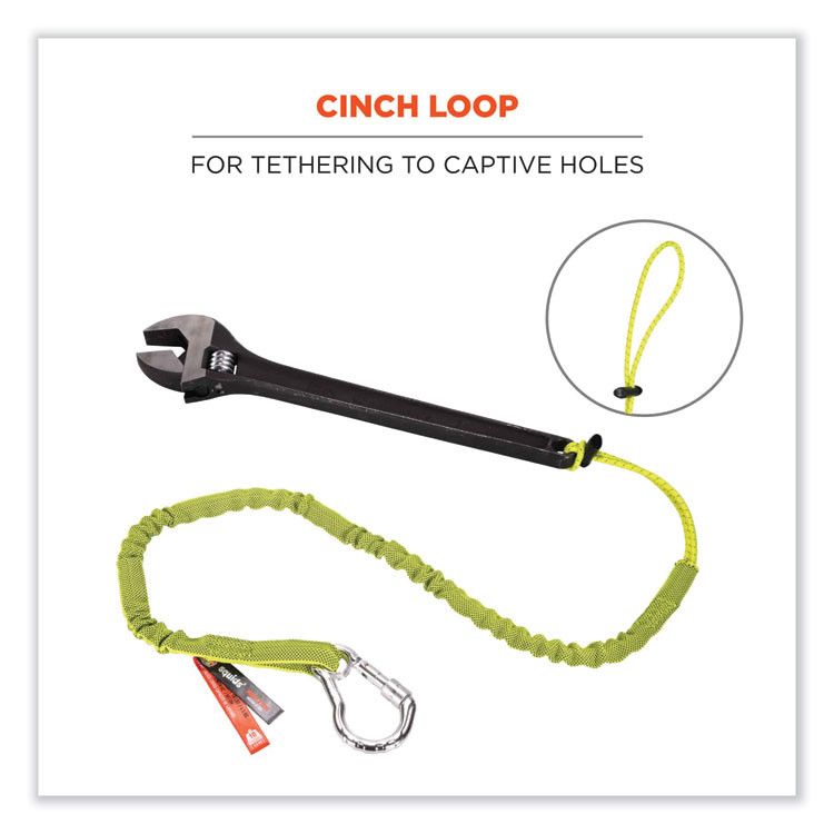 TENACIOUS HOLDINGS, INC. ergodyne® 19013 Squids 3100 Lanyard with Aluminum Carabiner + Cinch-Loop, 10 lb Max Working Capacity, 42" to 54" Long, Lime