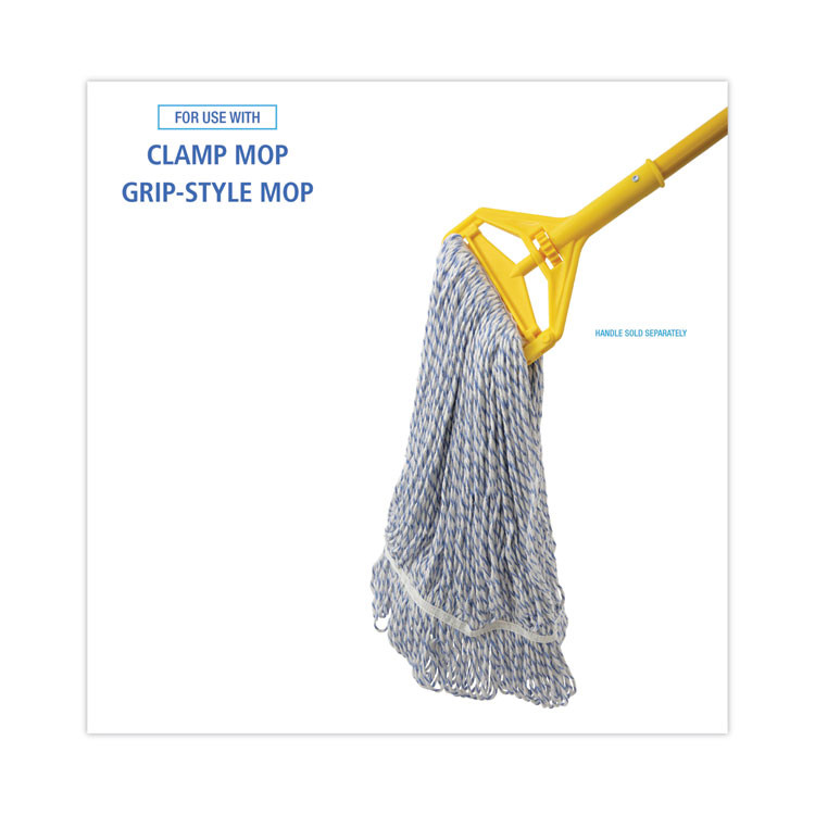 BOARDWALK 543CT Floor Finish Mop Head, Narrow, Rayon/Polyester, Large, White/Blue Stripes, 12/Carton