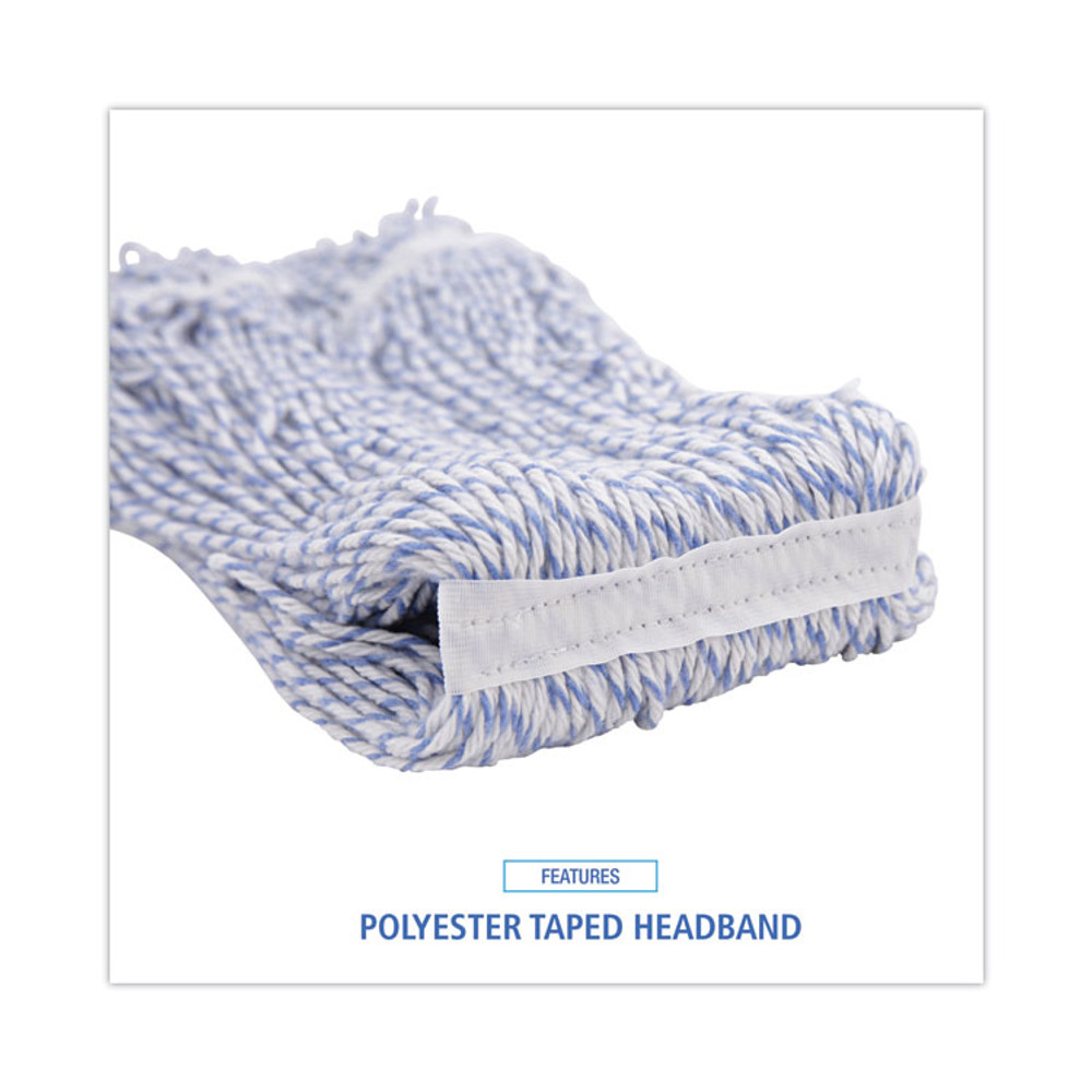 BOARDWALK 543CT Mop Head, Floor Finish, Narrow, Rayon/Polyester, Large, White/Blue, 12/Carton