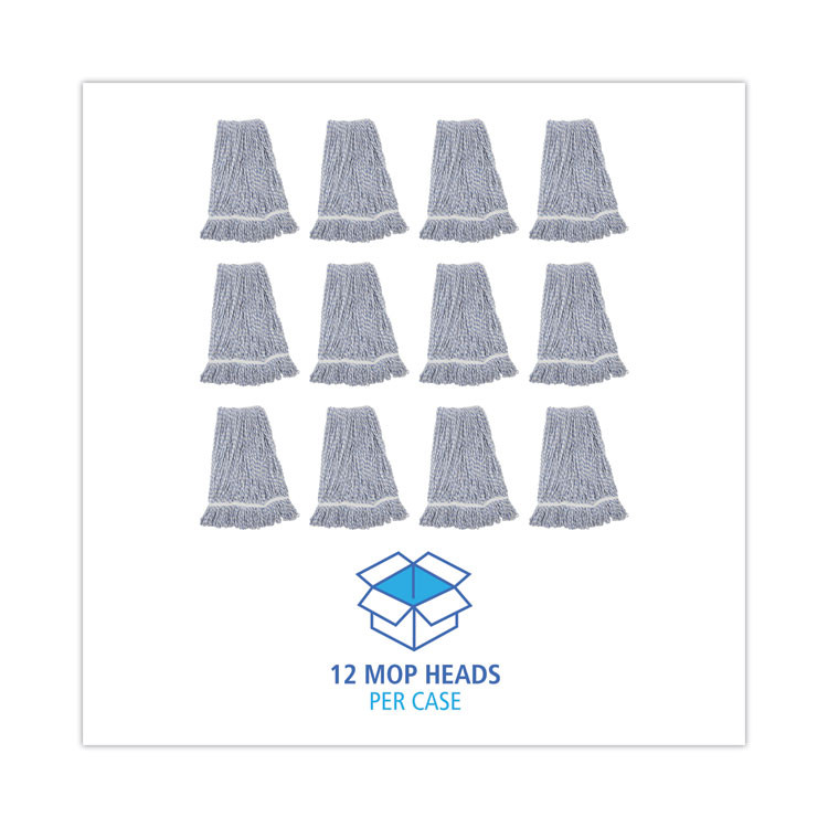 BOARDWALK 543CT Floor Finish Mop Head, Narrow, Rayon/Polyester, Large, White/Blue Stripes, 12/Carton