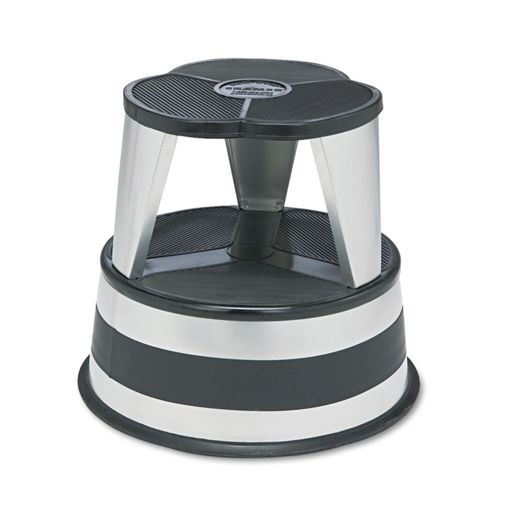 CRAMER 1001-01 Kik-Step Steel Step Stool, 2-Step, 350 lb Capacity, 16" Diameter x 14.25"h, Silvertone