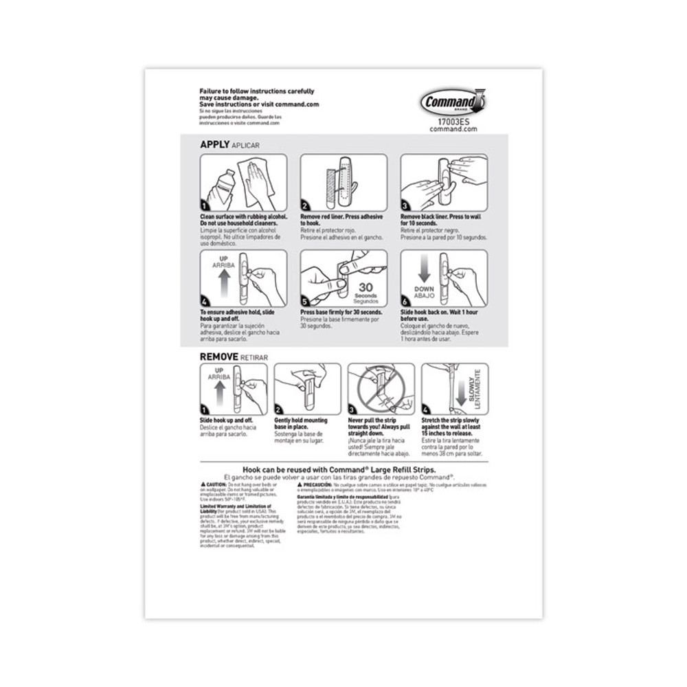 3M/COMMERCIAL TAPE DIV. Command™ 17003MPES General Purpose Hooks, Large, Plastic, White, 5 lb Capacity, 14 Hooks and 16 Strips/Pack