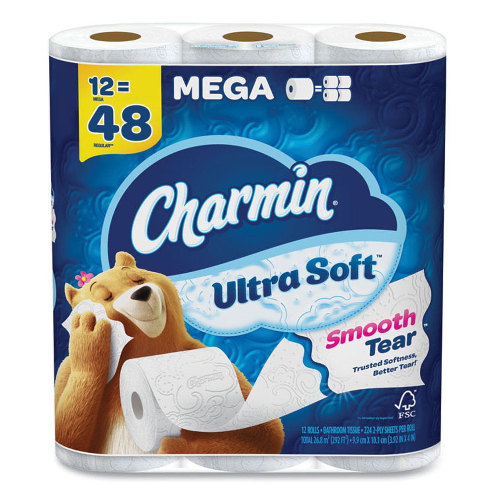 PROCTER & GAMBLE Charmin® 08813PK Ultra Soft Bathroom Tissue, Mega Roll, Septic Safe, 2-Ply, White, 224 Sheets/Roll, 12 Rolls/Pack